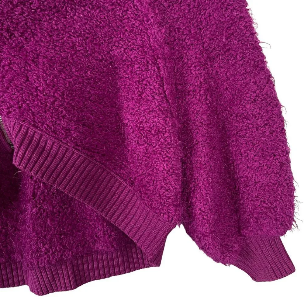 Free People Furry Time Hooded Jacket XS Cozy Sherpa Teddy Coat Zip Up Hot Pink - Picture 5 of 11